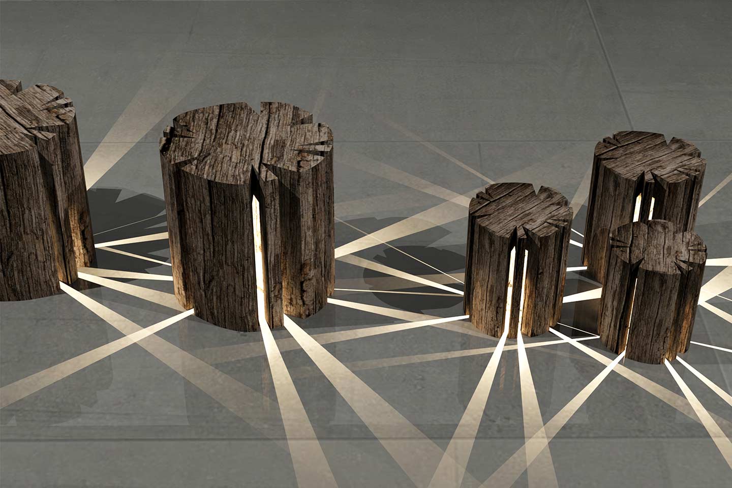tronchi di legno con illuminazione
