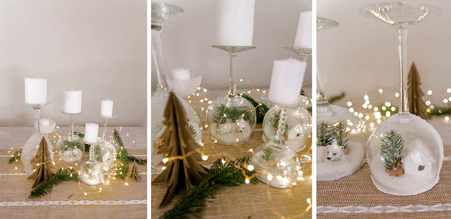 decorazioni natalizie con calici di vetro